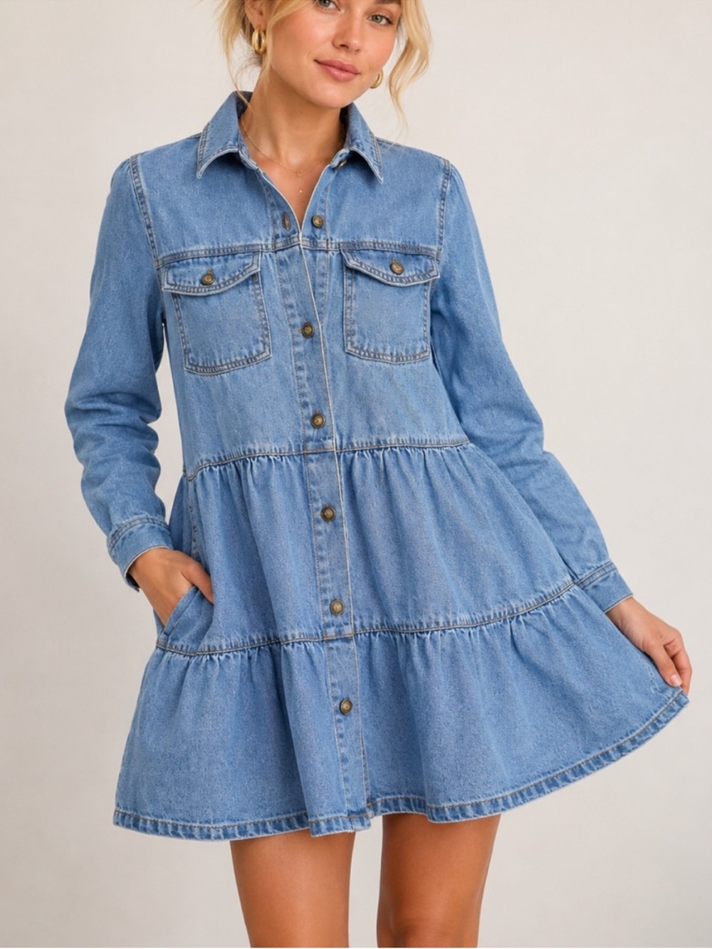 Free people Nicole denim tiered shirt dress - Picture 3 of 10